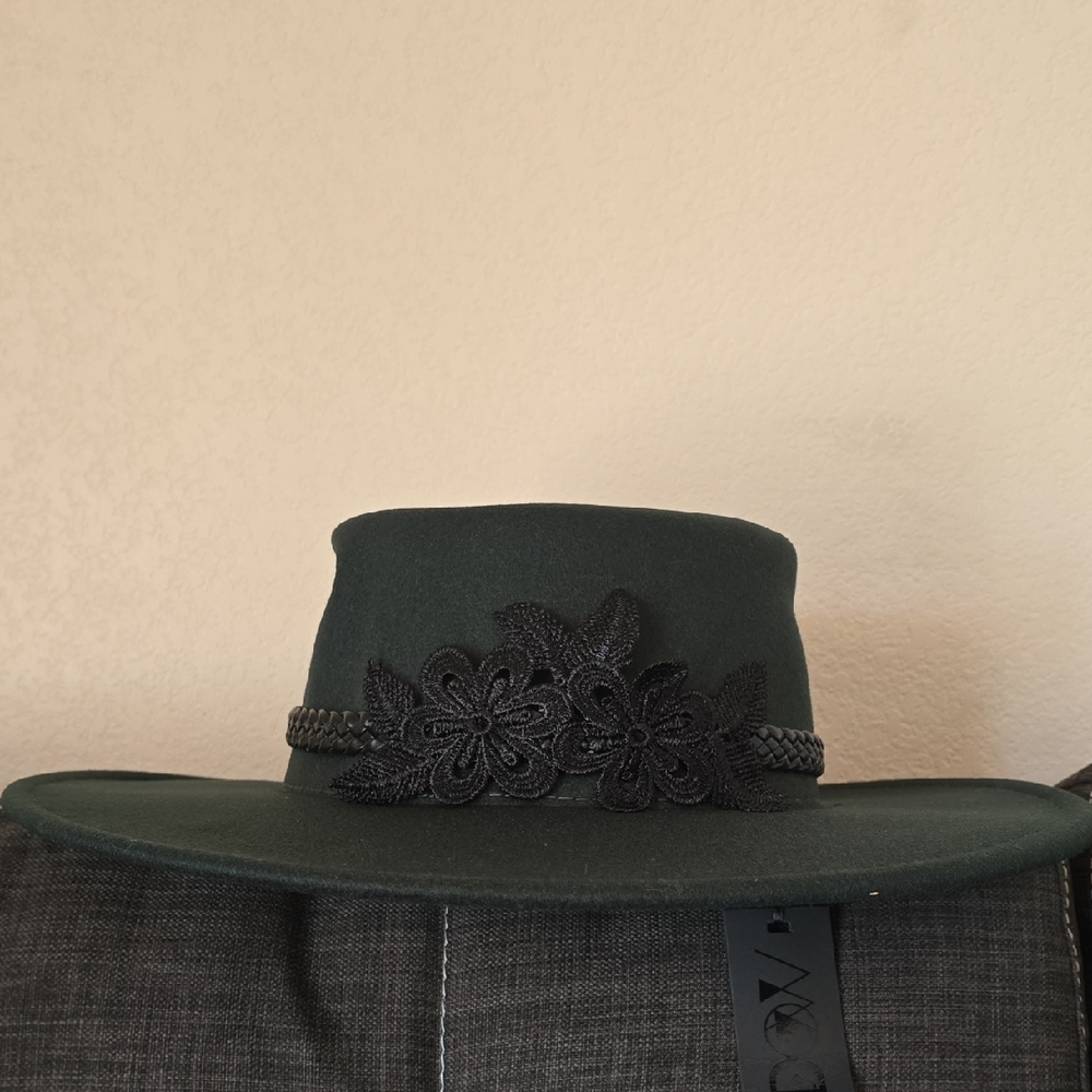 Dolls Kill Dark Green Hat with Black Floral Detail